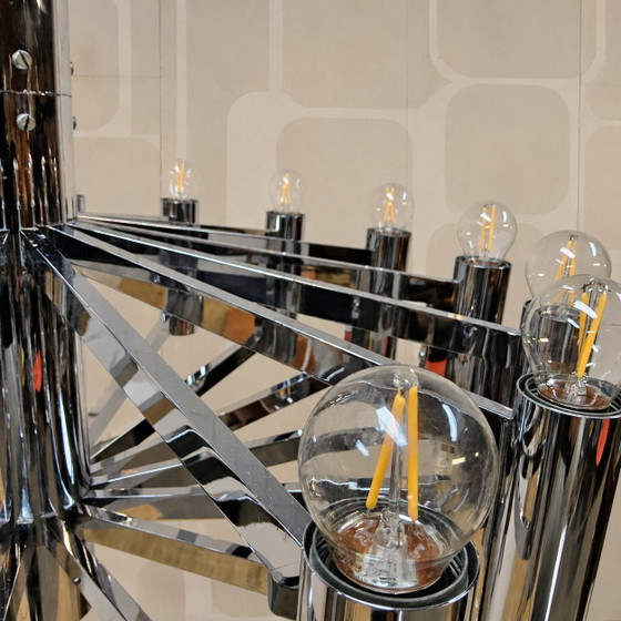 Image 1 of Vintage Large Chrome Italian Space Age Pendant Lamp Gaetano Sciolari (Sputnik Lamp)