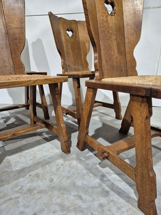 Image 1 of 4 Stühle im Stil des Brutalismus mit Sitzfläche aus Binsen