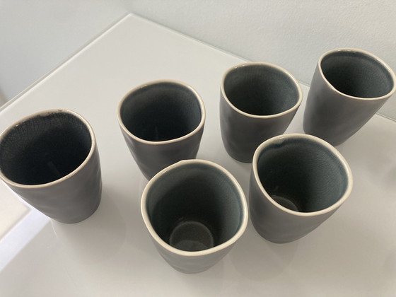 Image 1 of Set Of Six Blue Gray Espresso Cups