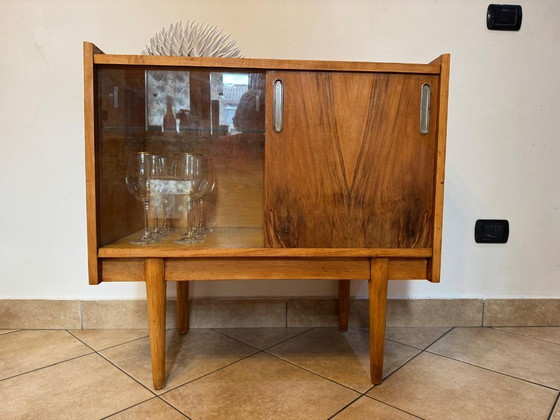 Image 1 of Drankbar in mid-century modern stijl, gemaakt van teakhout en glas, met kast, jaren 60.