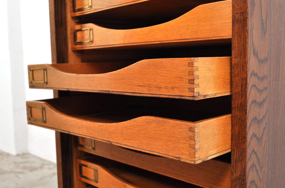 Image 1 of Vintage English Roller Door Cabinet in Oak 1930s