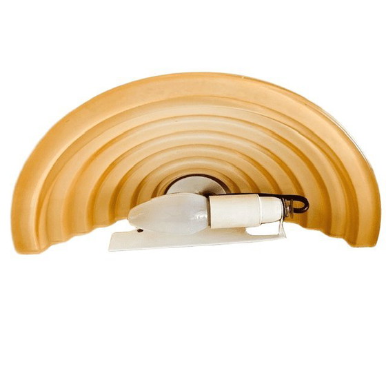 Lampada da parete vintage Happy Light con gradini, in vetro rosa salmone e ottone, stile Art Déco anni '80 (photo 6 of 7)