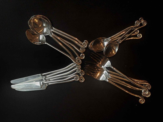 Image 1 of Vintage Franse Swirl Twist Bestekset - 24 Stuks Roestvrij Staal