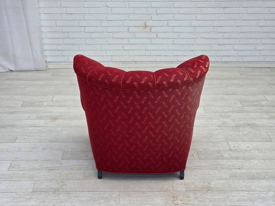 Image 1 of Fauteuil relax danois des années 1950, laine rouge pour meubles, bois de chêne.