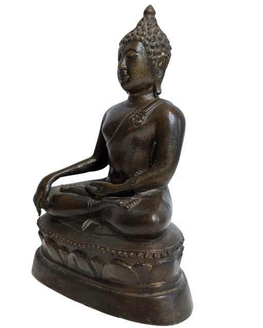 Antiek Bronzen Boeddhabeeld – Bhumisparsha Mudra – Beeldhouwkunst (photo 4 of 7)