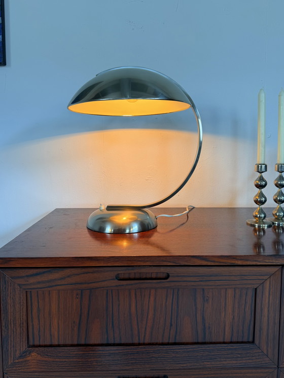 Image 1 of Vintage Chrome Art Deco Table Lamp, Hillebrand Style ‘70s