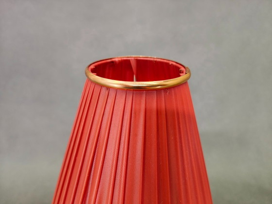 Image 1 of Danish Mid Century Teak Table Lamp with Red Shade, 1960s