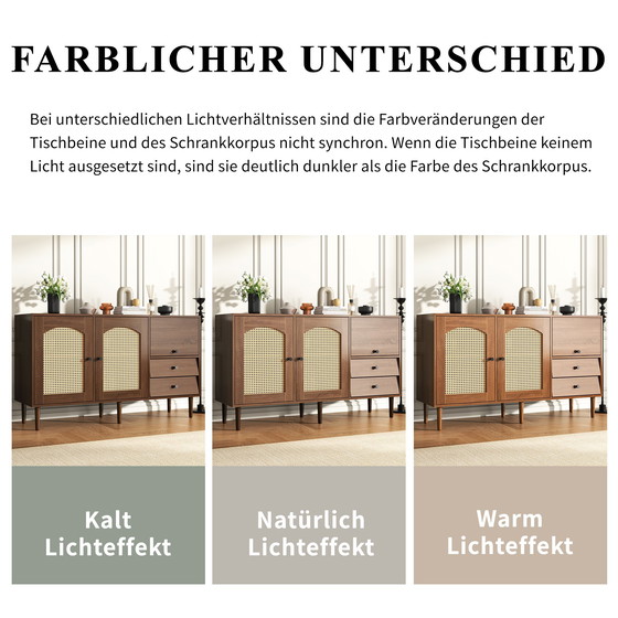 Image 1 of Urban Meuble buffetkast in vintage houtlook met rotan deuren, 2 deuren, 2 laden, 130 x 75,5 x 40 cm, CROLZOI