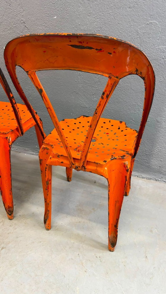 Image 1 of Set van vier industriële metalen eetkamerstoelen van Joseph Mathieu, gelakt staal, jaren 1920, Frankrijk