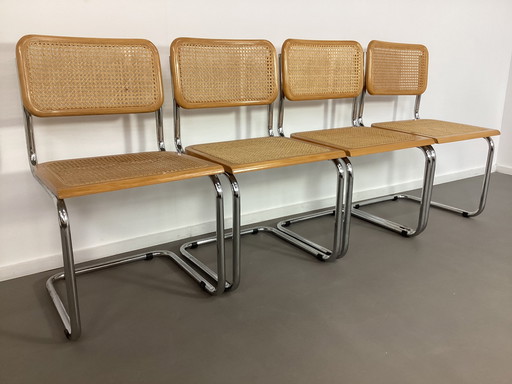 4 x Marcel Breuer Cesca chairs rattan seventies