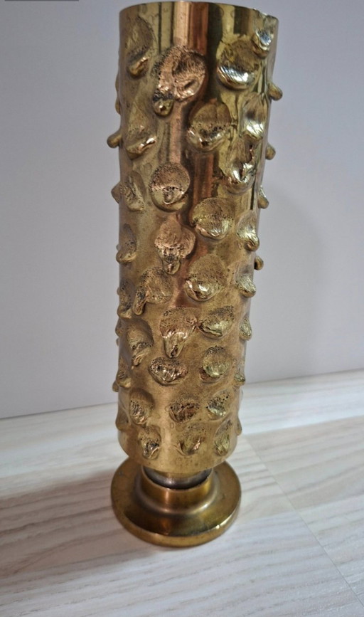 Vintage Brutalist Brass Vase - 60s/70s - Relief