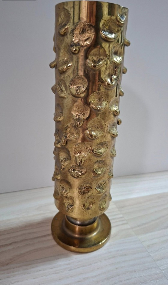 Image 1 of Vintage Brutalist Brass Vase - 60s/70s - Relief
