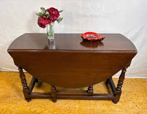 Jacobean Revival massief eiken klaptafel met neerklapbaar blad (circa 1900)