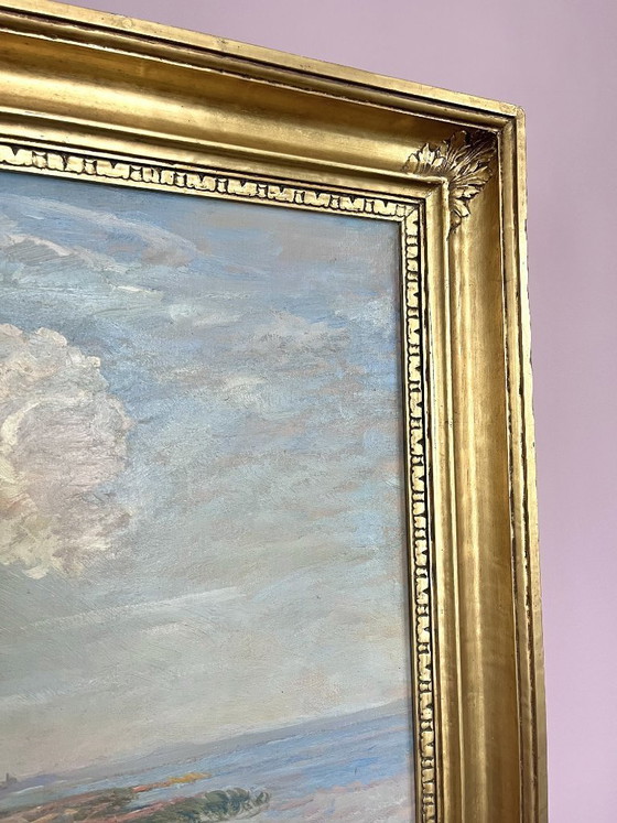 Image 1 of Large signed Danish landscape ca. 1910 – Børge Nyrop – oil on canvas – original gilded frame