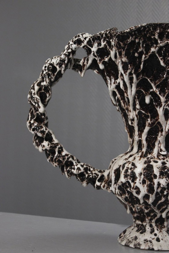 Image 1 of Marius Giuge a Vallauris - Vaso brutalista in ceramica smaltata con lava, anni '50