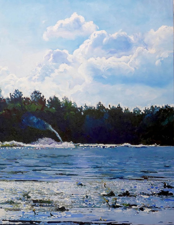 Origineel olieverfschilderij, hedendaagse kunst, symboliek, landschap, rivier, alles heeft zijn tijd. (photo 6 of 7)