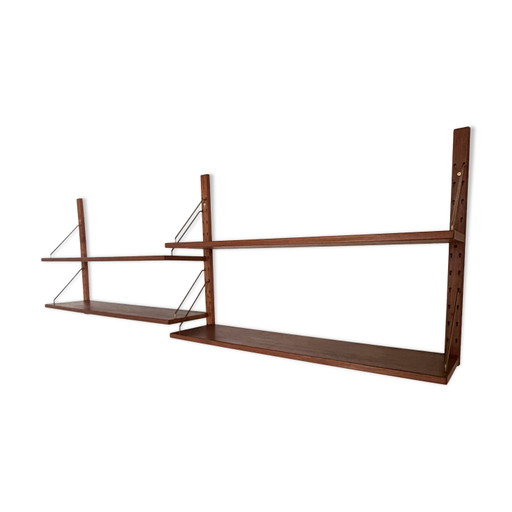 Libreria a muro scandinava vintage in teak di Sven Ellekaer – wandrek, Brass, Scandinavian