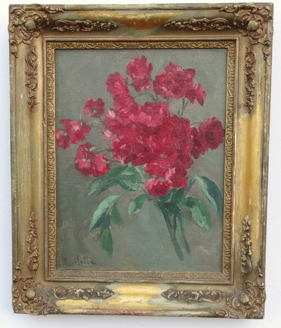 Image 1 of Fine antique oil painting, fForal still life, Rosen, Blumenstilleben, ca. 1880 bouquet of roses