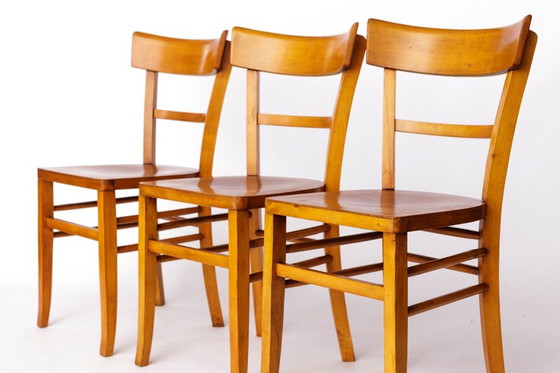 Image 1 of Set of 3 Vintage Frankfurter Chairs, 1970s Mid-Century Beech Dining Chairs, German Design