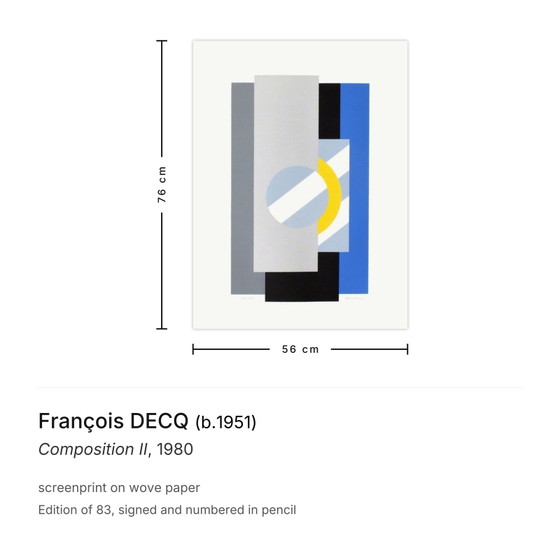 François Decq Signierter Siebdruck Komposition II 1980 – Lithographien & Drucke, Paper (photo 3 of 5)
