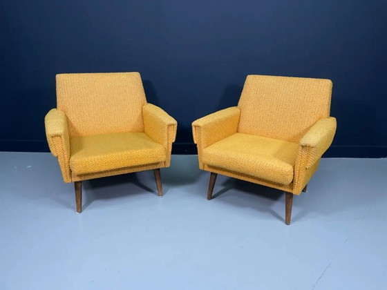 Image 1 of Een paar retro fauteuils, gestoffeerde loungestoelen uit het midden van de 20e eeuw, Midden-Europa, midden 20e eeuw