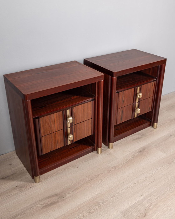 Image 1 of Pair Of Vintage 1960S Bedside Tables In Rosewood Italian Design