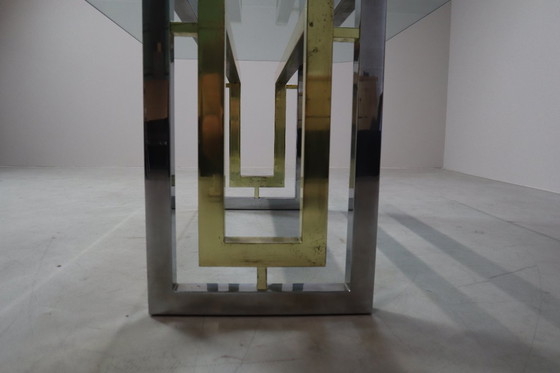 Image 1 of Table de salle à manger vintage en chrome et laiton de Zevi, Italie, années 1970