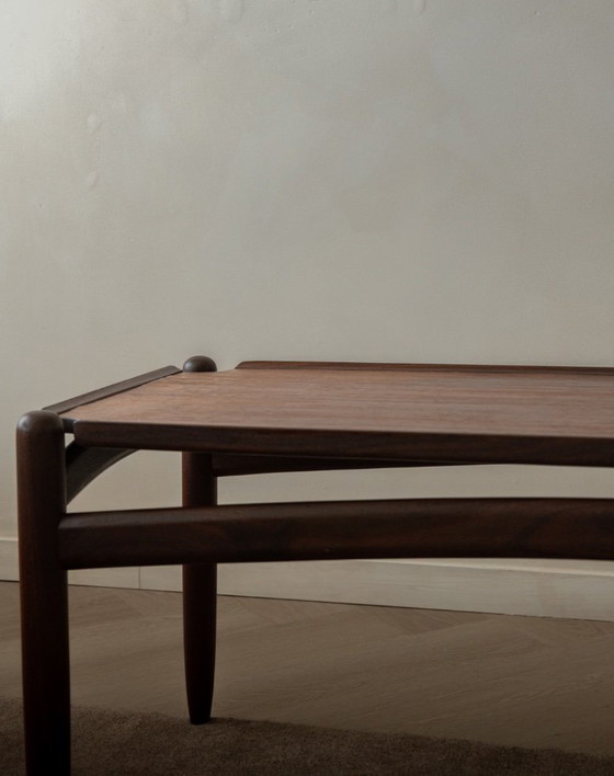 Image 1 of Vintage Teak Coffee Table, Mid Century Modern, Tray-Top Form, Sculptural Arched Stretchers, 1960s