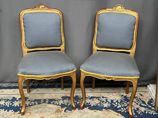 Coppia di sedie in stile Luigi XV con struttura dorata. – eetkamerstoelen, Wood (photo 2 of 6)