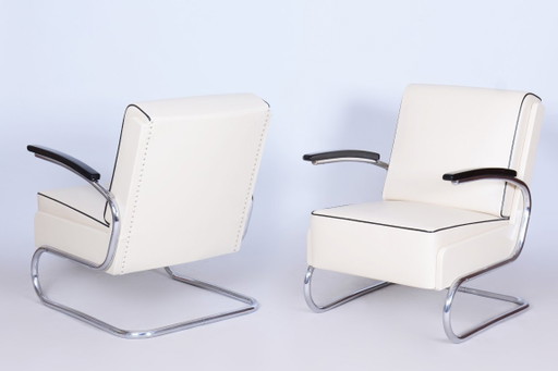 Pair of Restored Bauhaus Armchairs, by W. Gispen, Mücke-Melder, Czech, 1930s – fauteuils, Leather, Metal