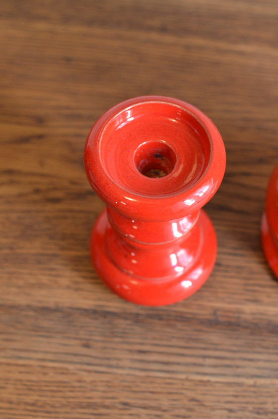 Image 1 of Candelabro de cerámica rojo de mediados de siglo