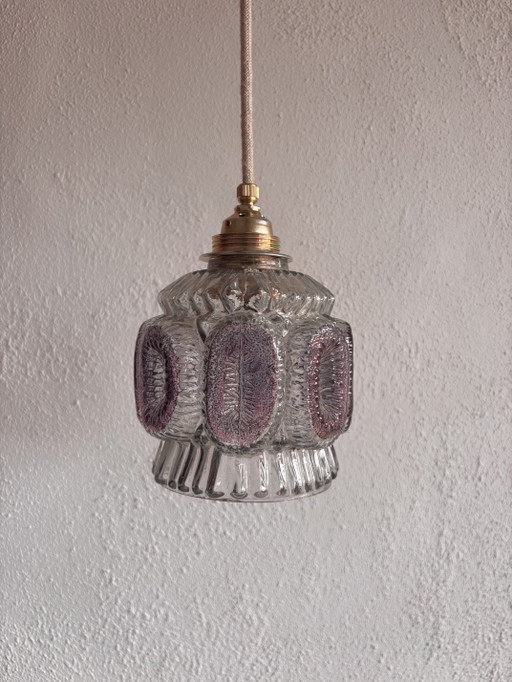 Lámpara vintage portuguesa – hanglampen, Glass, Metal