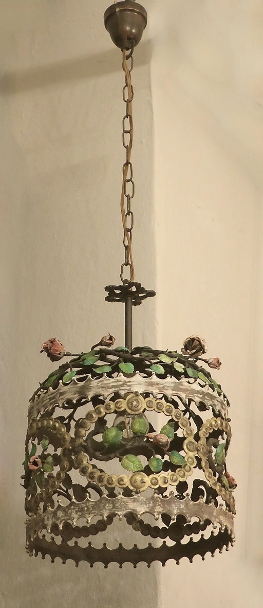 Suspension Boho italienne en fer peint et en tôle, 1950S