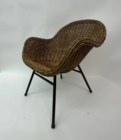 Rieten stoel met Mid-Century design, jaren 1950