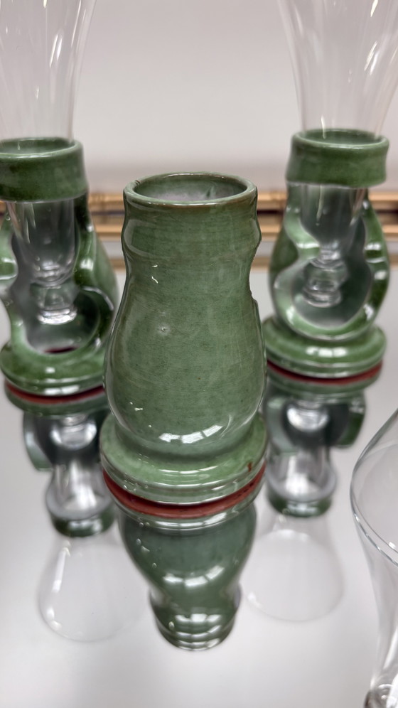 Image 1 of Copas de champán de cristal Francis Dumelié de cerámica verde