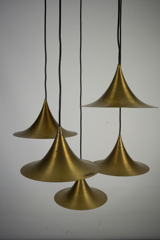 Image 1 of Fog & Morup, Midcentury Brass Pendant with Five Pendant Drops. Danmark, 1960s