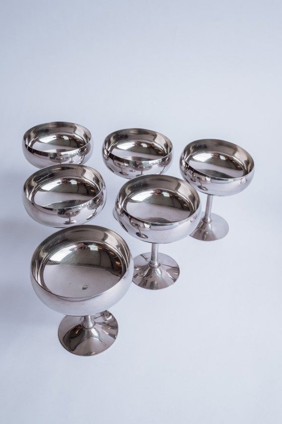 Image 1 of Vintage Italian stainless steel coupes, set of 6