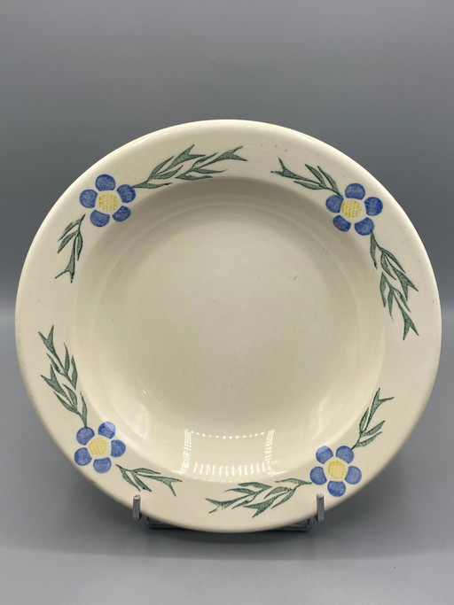 Antieke Aardewerk Diepe Schaal - Blauw Bloemdecor - Circa