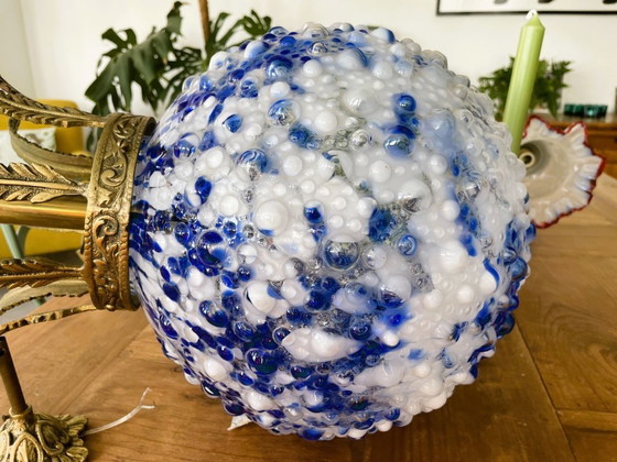 Image 1 of Lampada a sospensione gigante in vetro di Murano blu