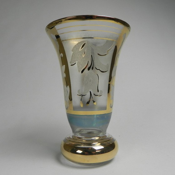 Image 1 of Glass vase with gilded decorations, Belgium, 1930s