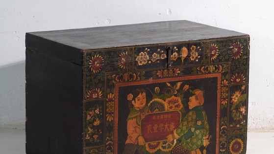 Antike bemalte Truhe aus Kiefernholz – China, circa 1900 – Aufbewahrungsschrank, Iron (photo 3 of 40)
