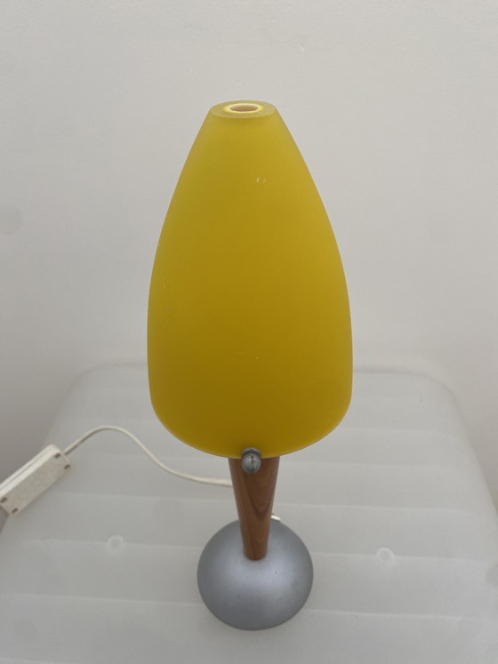 Vintage Hema Holland Table Lamp - Glass and Wood Mushroom Lamp from the 90s – Metal (photo 4 of 10)