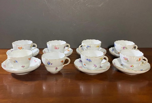 Meissen porseleinen thee- en koffieservies 'Scattered Flowers': 40-delige set