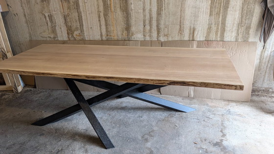 Image 1 of Solid oak table, 2.4m, with asymmetrical mikado base and a completely unique design