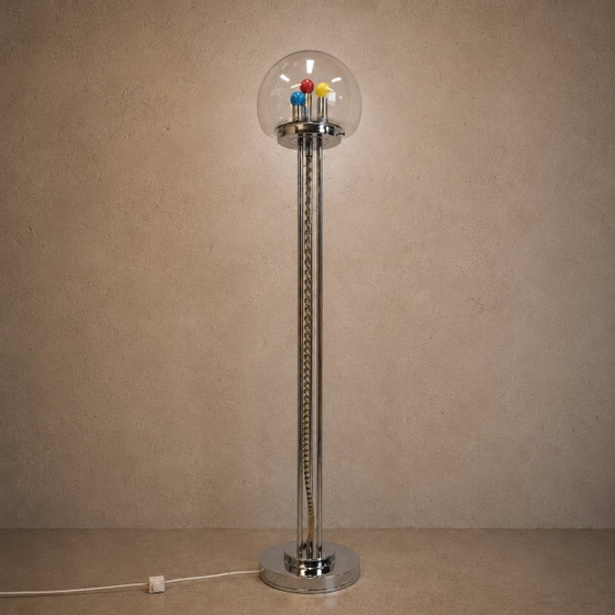 Image 1 of Vintage Itliaanse design Space Age vloerlamp Chroom en Glas (jaren 70 / 70s) unieke lamp 