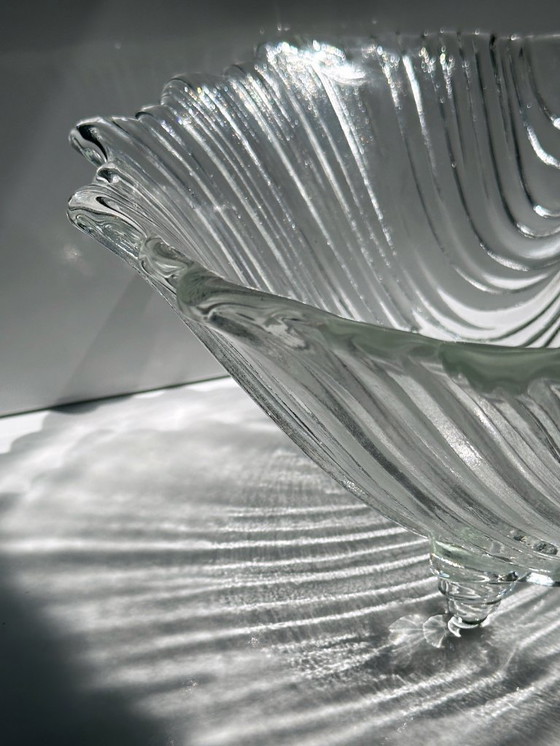 Image 1 of Large glass bowl, shell shape, 1980s Art Deco Revival, 80s/90s crystal bowl, serving bowl, fruit bowl