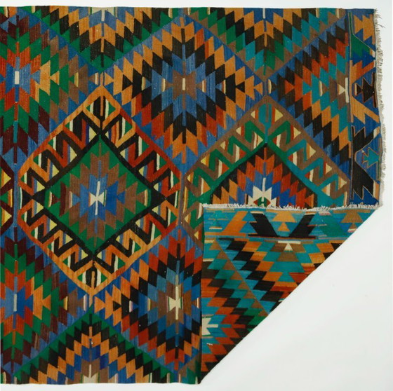 Groot vintage Anatolisch kilimkleed – Kleurrijk geometrisch handgeweven wollen platgeweven tapijt 308 x 164 (photo 9 of 10)