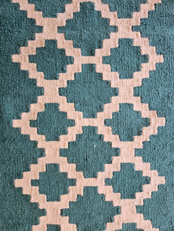 Image 1 of Senon Kelim Läufer 70 × 140 cm - Handgefertigt in Ägypten - Grüner Diamant, Flachgewebe