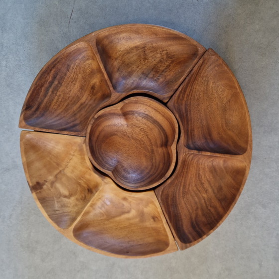 Image 1 of 1970er Teakholz-Nuss-Karussell-Snack-Drehteller