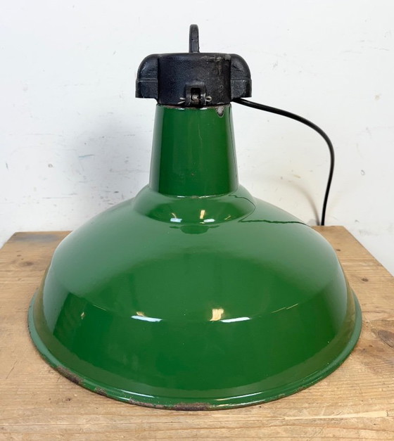Image 1 of Industrial Green Enamel Factory Pendant Lamp, 1960s